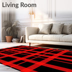 Crimson Black Checked Grid Fabric Rug