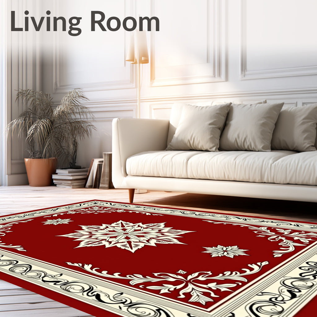 Elegant Crimson Floral Border Medallion Rug