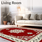 Elegant Crimson Floral Border Medallion Rug