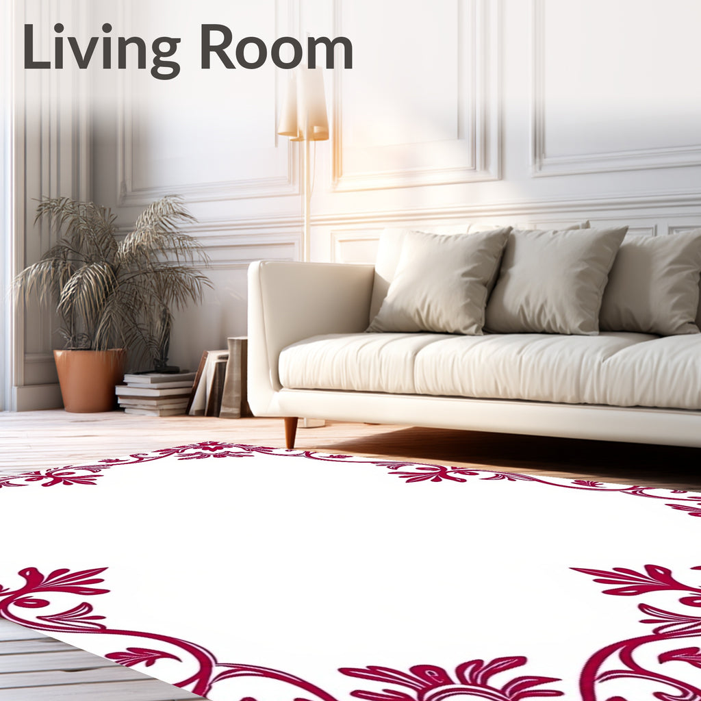 Ornate Crimson Vine Border Rug