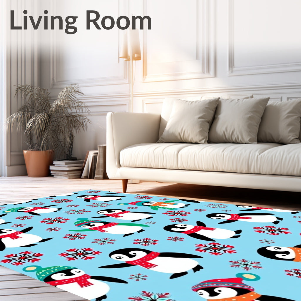 Charming Penguin Snowfall Scene Rug