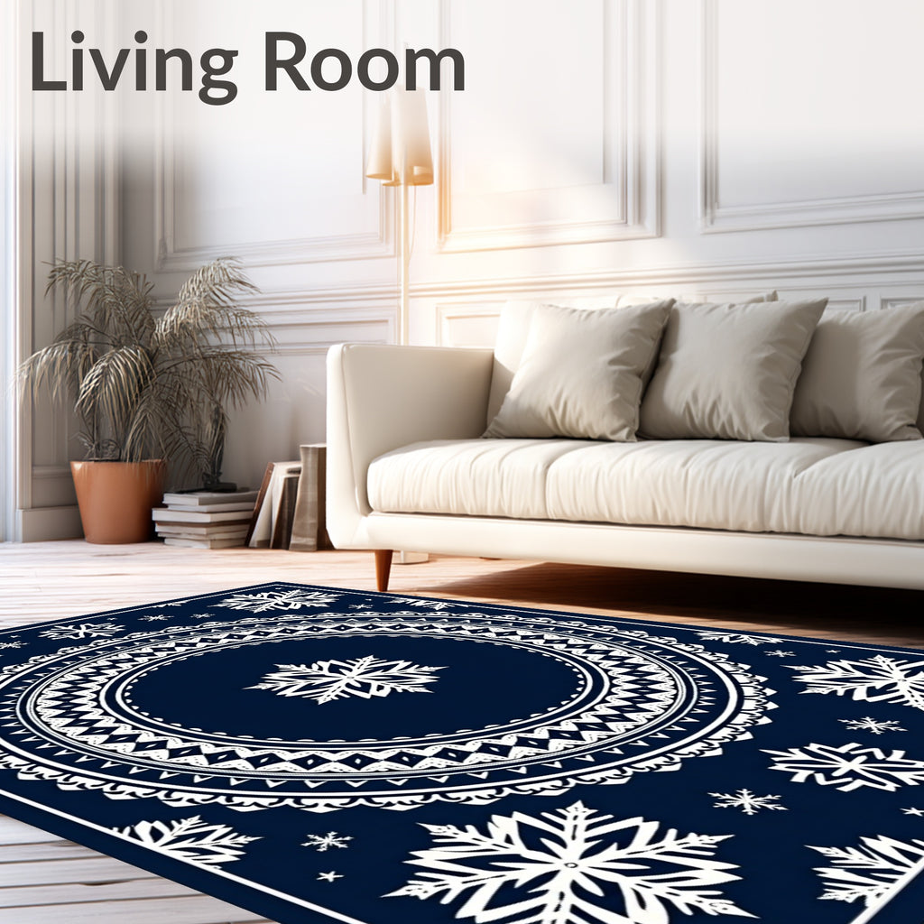 Navy Snowflake Mandala Medallion Rug