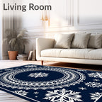 Navy Snowflake Mandala Medallion Rug