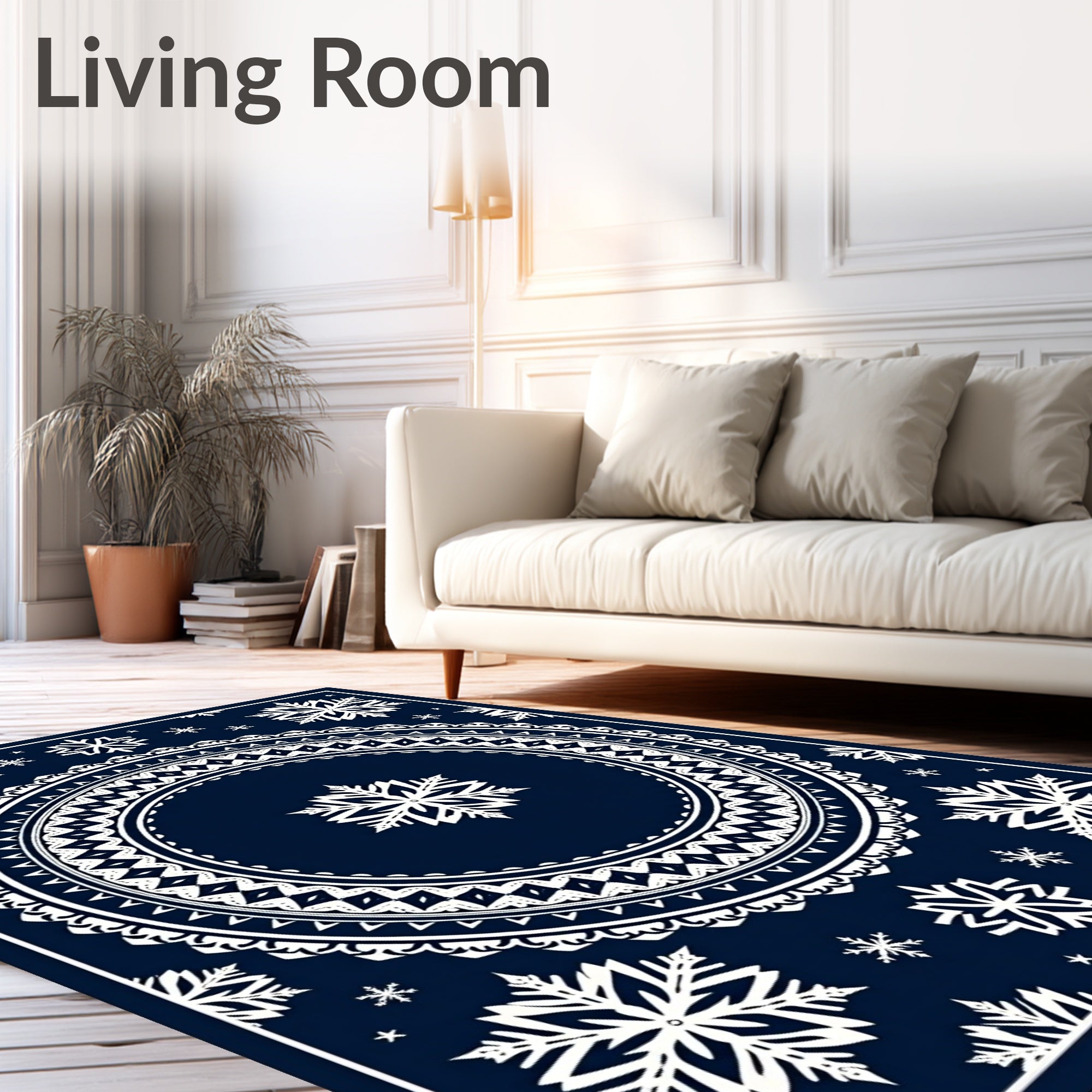 Navy Snowflake Mandala Medallion Rug
