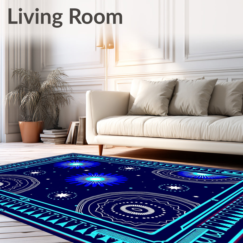 Midnight Blue Floral Sunburst Rug