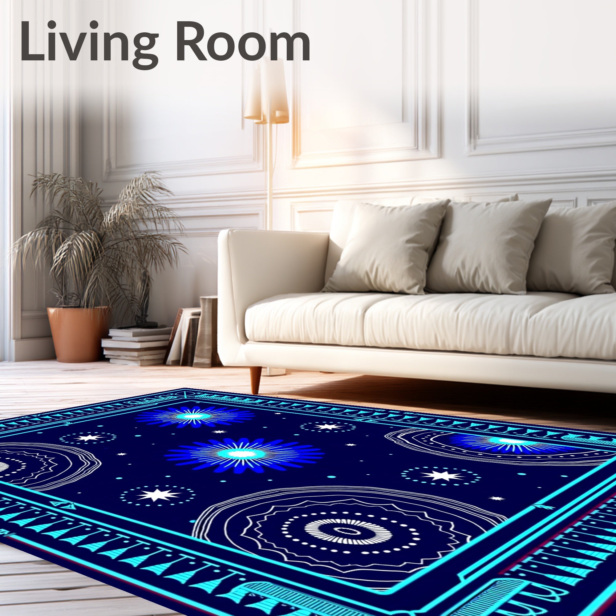 Midnight Blue Floral Sunburst Rug