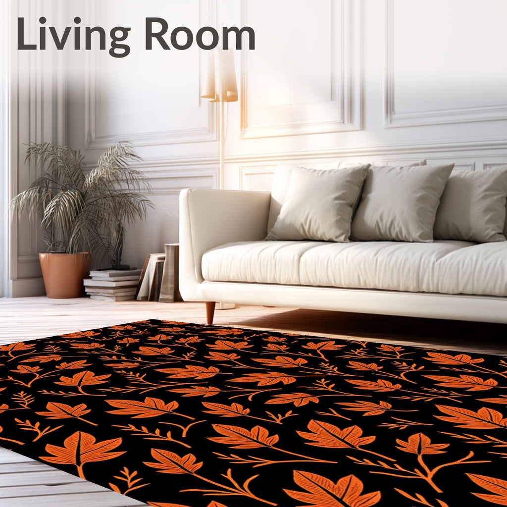 Orange Leafy Vines on Black Rug