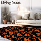 Orange Leafy Vines on Black Rug