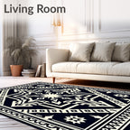 Geometric Black Cream Sunburst Medallion Rug