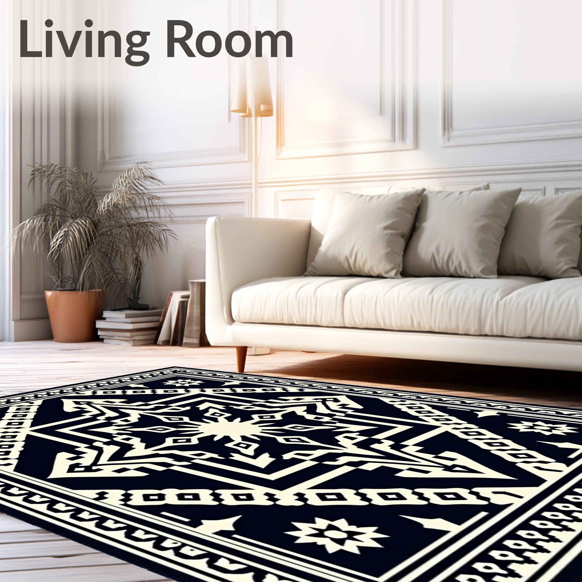 Geometric Black Cream Sunburst Medallion Rug