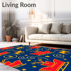 Red Sleigh Gold Reindeer Star Swirl Rug