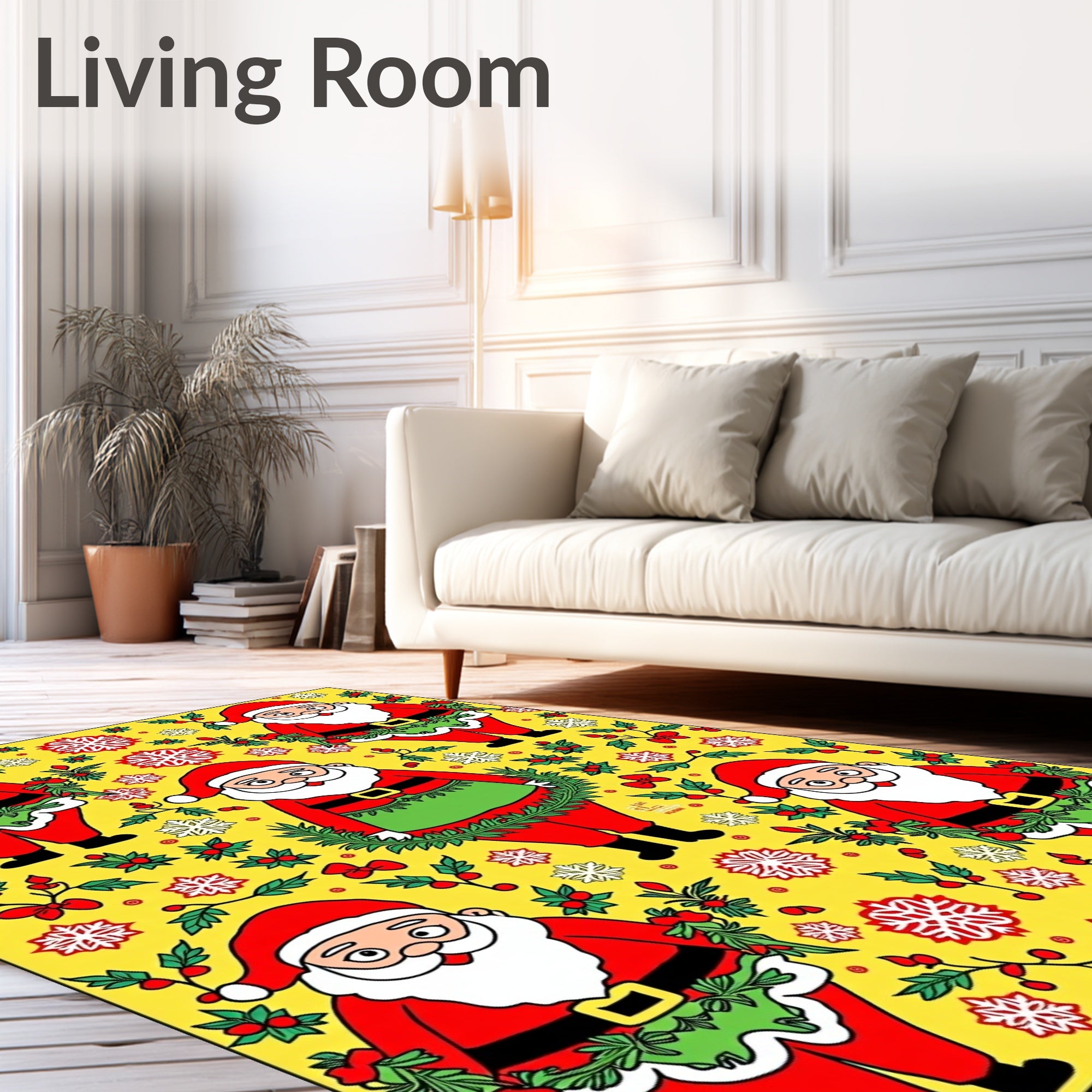 Whimsical Santa Claus Christmas Holly Rug