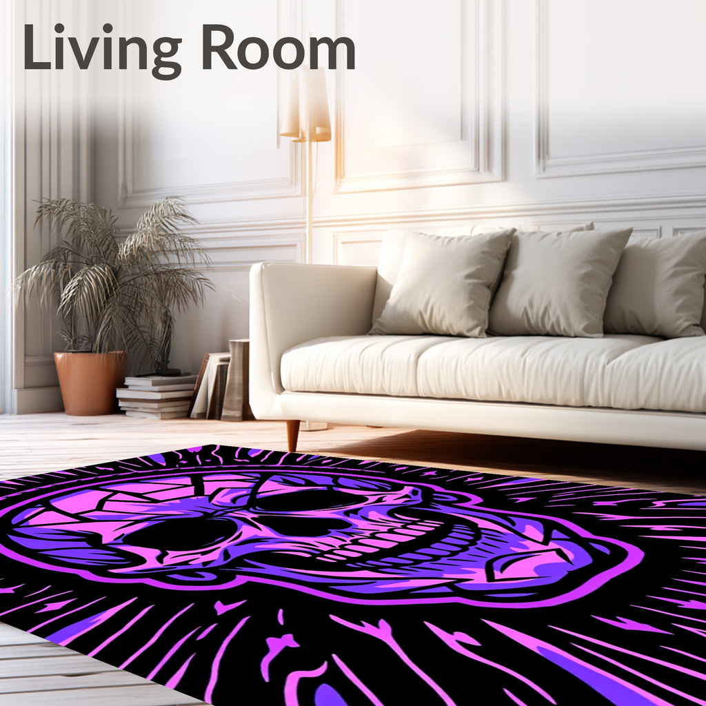 Vibrant Purple Skull Sunburst Rug