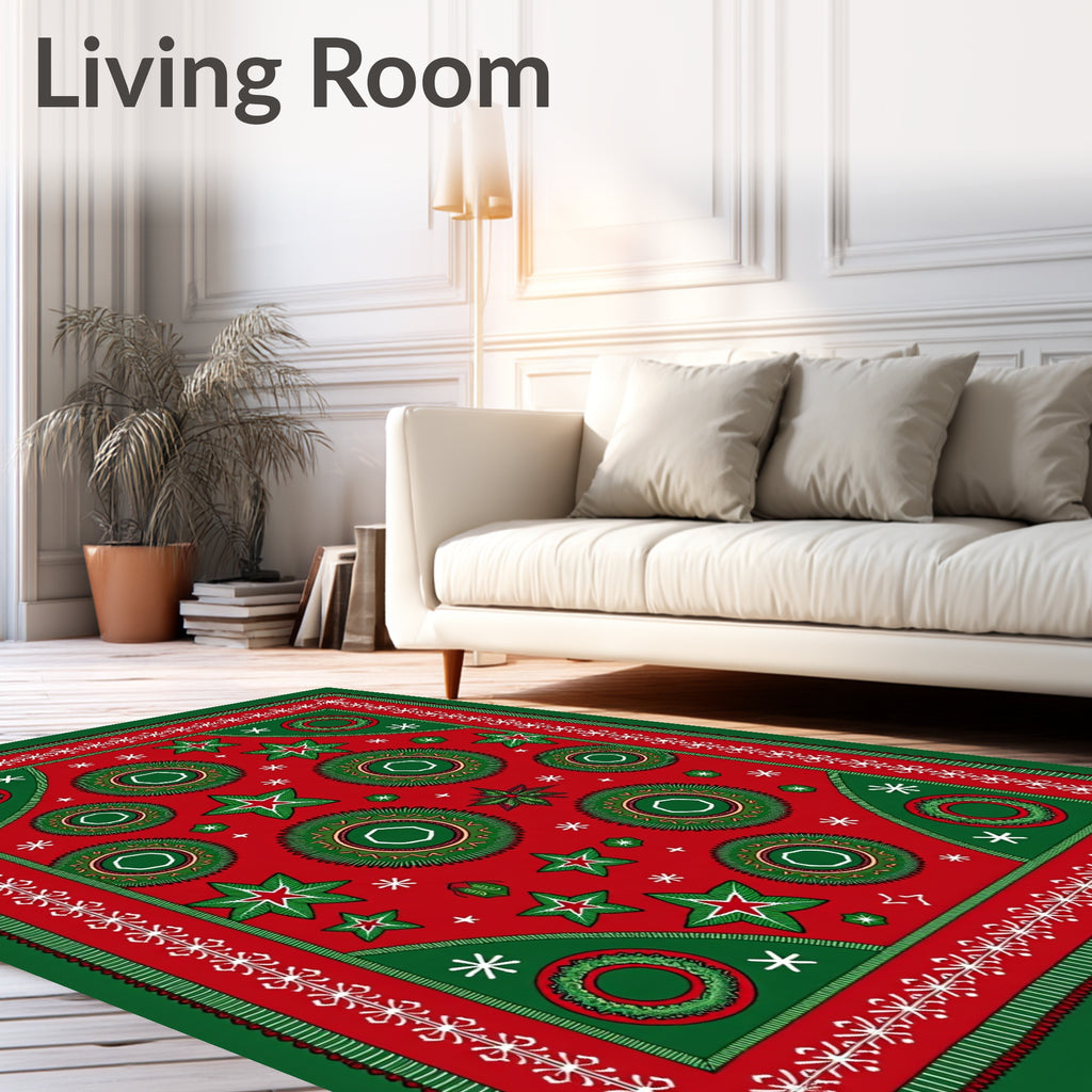 Festive Red Green Star Medallion Rug