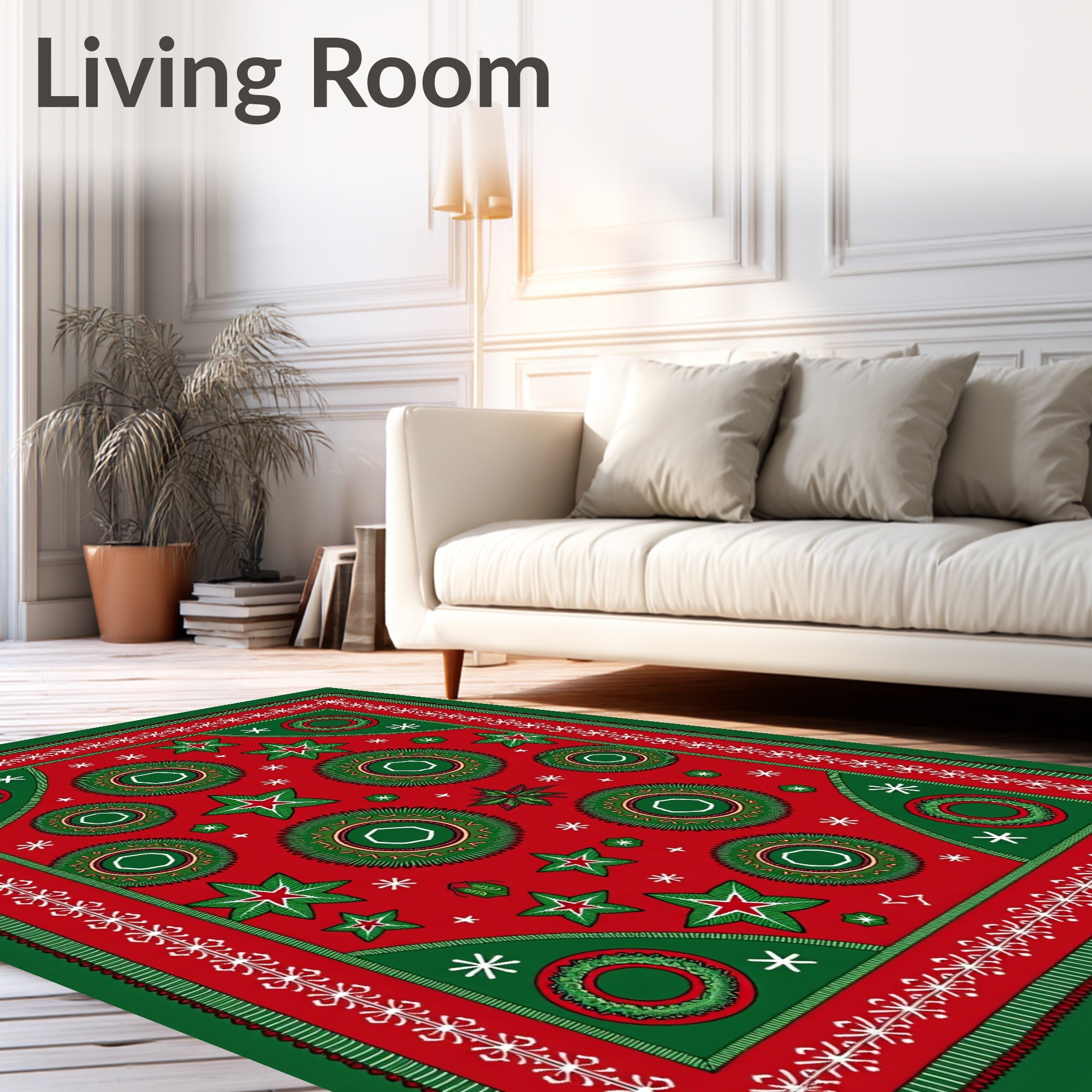 Festive Red Green Star Medallion Rug
