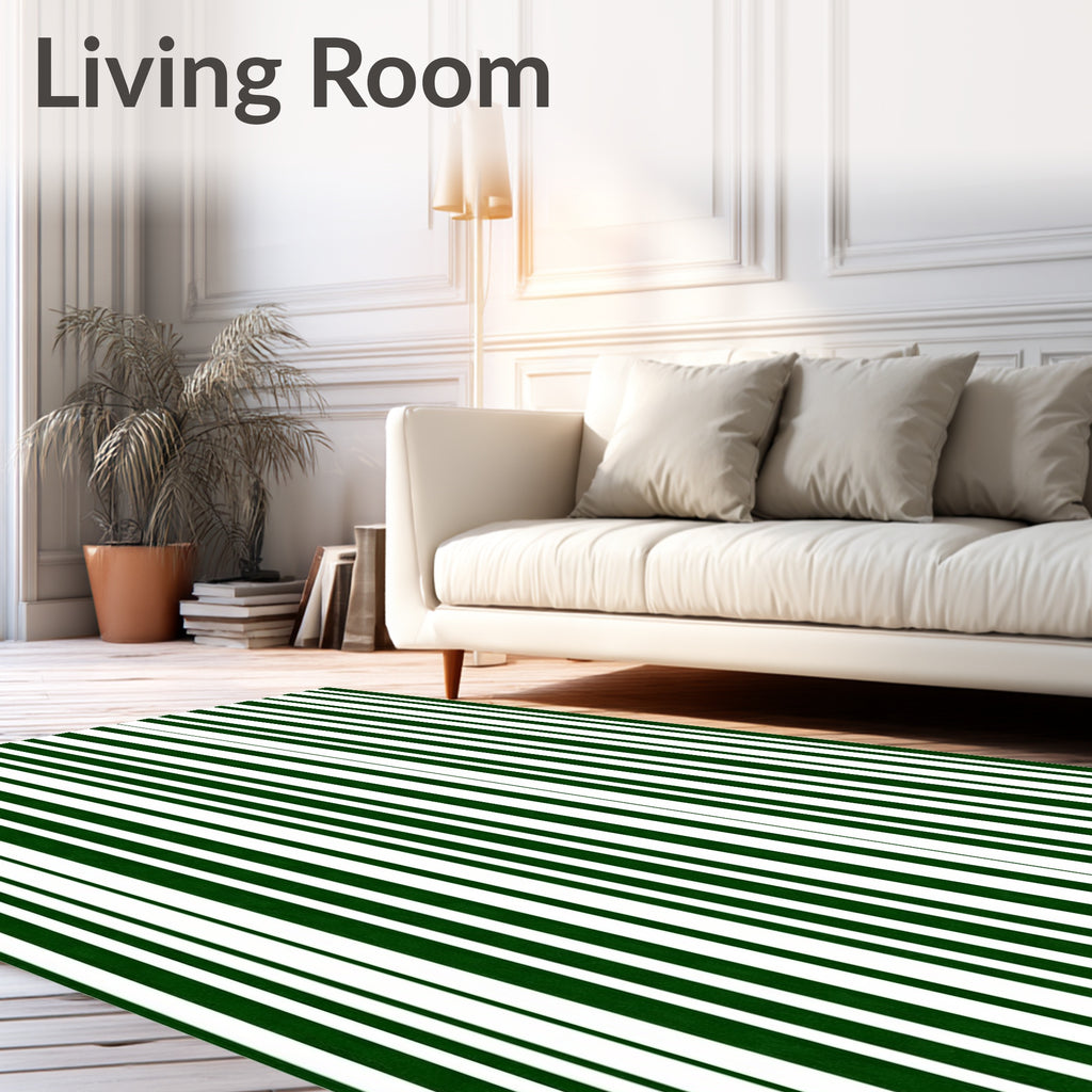 Forest Green White Vertical Stripes Rug