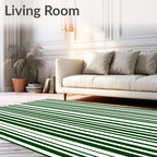 Forest Green White Vertical Stripes Rug