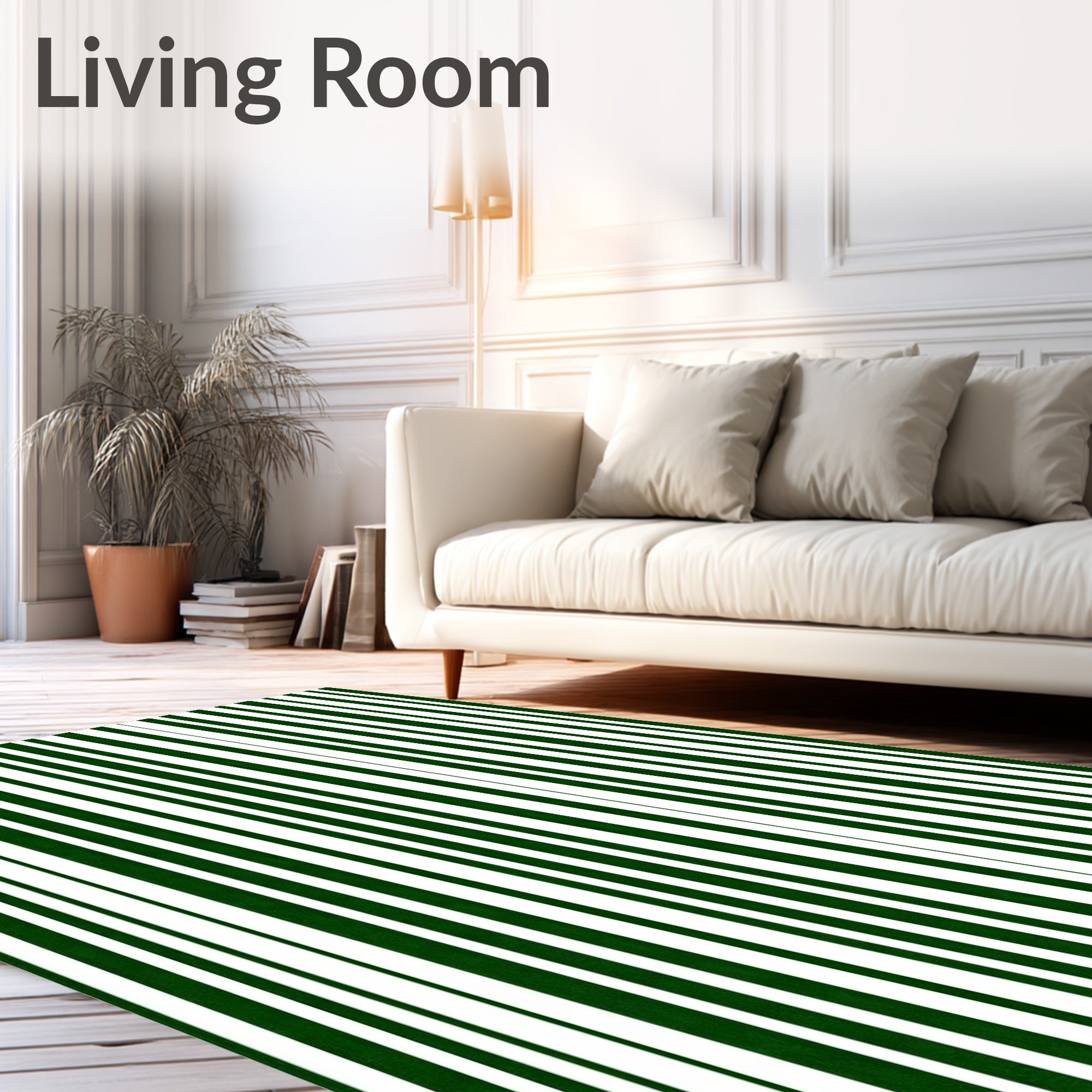 Forest Green White Vertical Stripes Rug