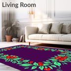 Vibrant Red Berry Floral Border Rug