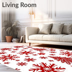 Red Snowflake and Christmas Tree Pattern Rug