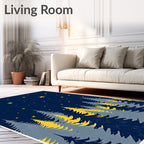 Deep Blue Starry Forest Silhouette Rug