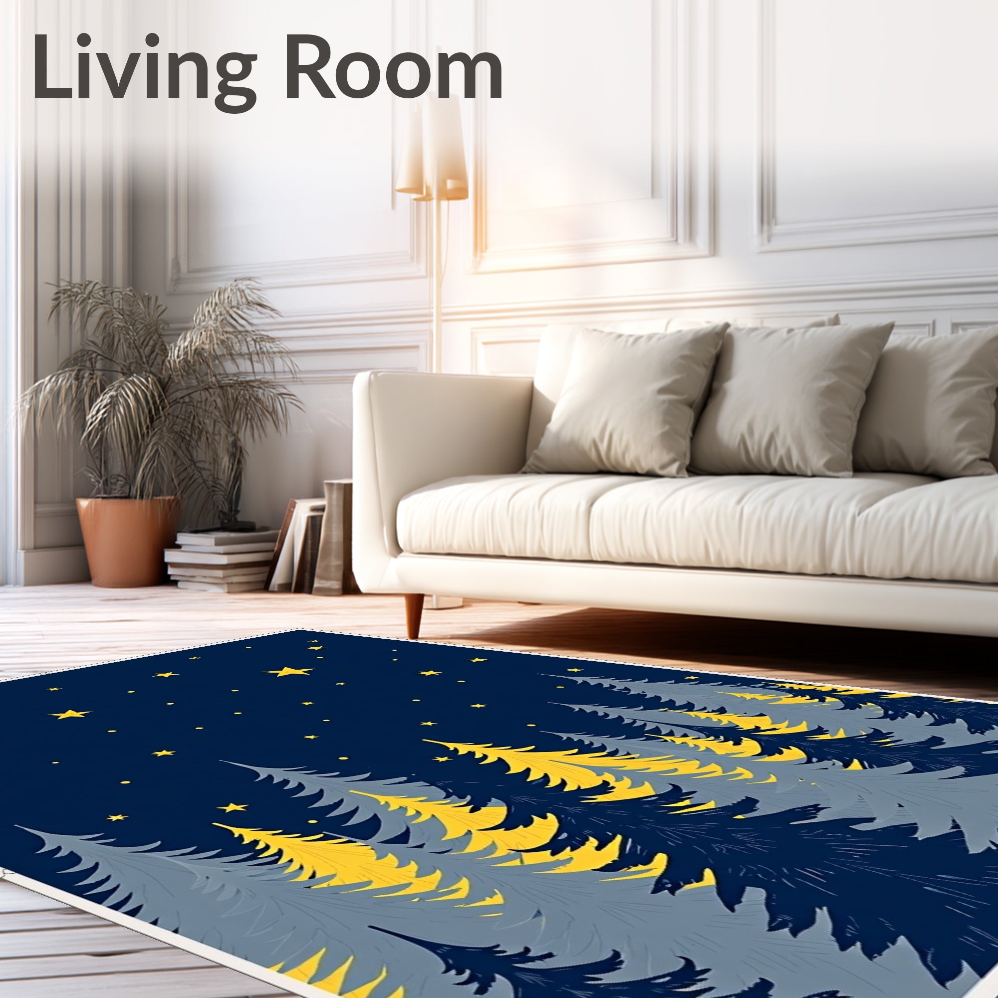 Deep Blue Starry Forest Silhouette Rug