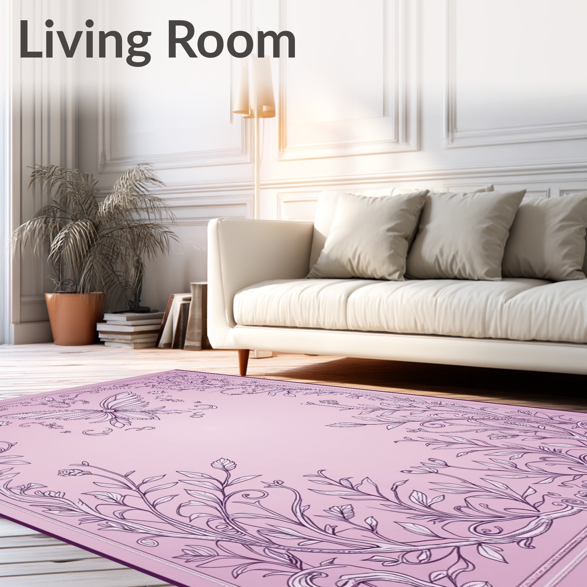 Ornate Lilac Butterfly Floral Scroll Rug