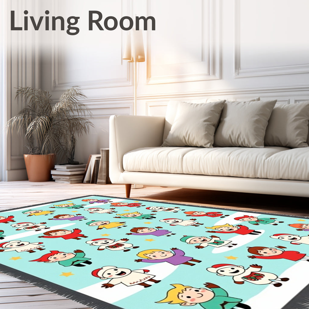 Cute Waving Kids Merry Christmas Sky Rug