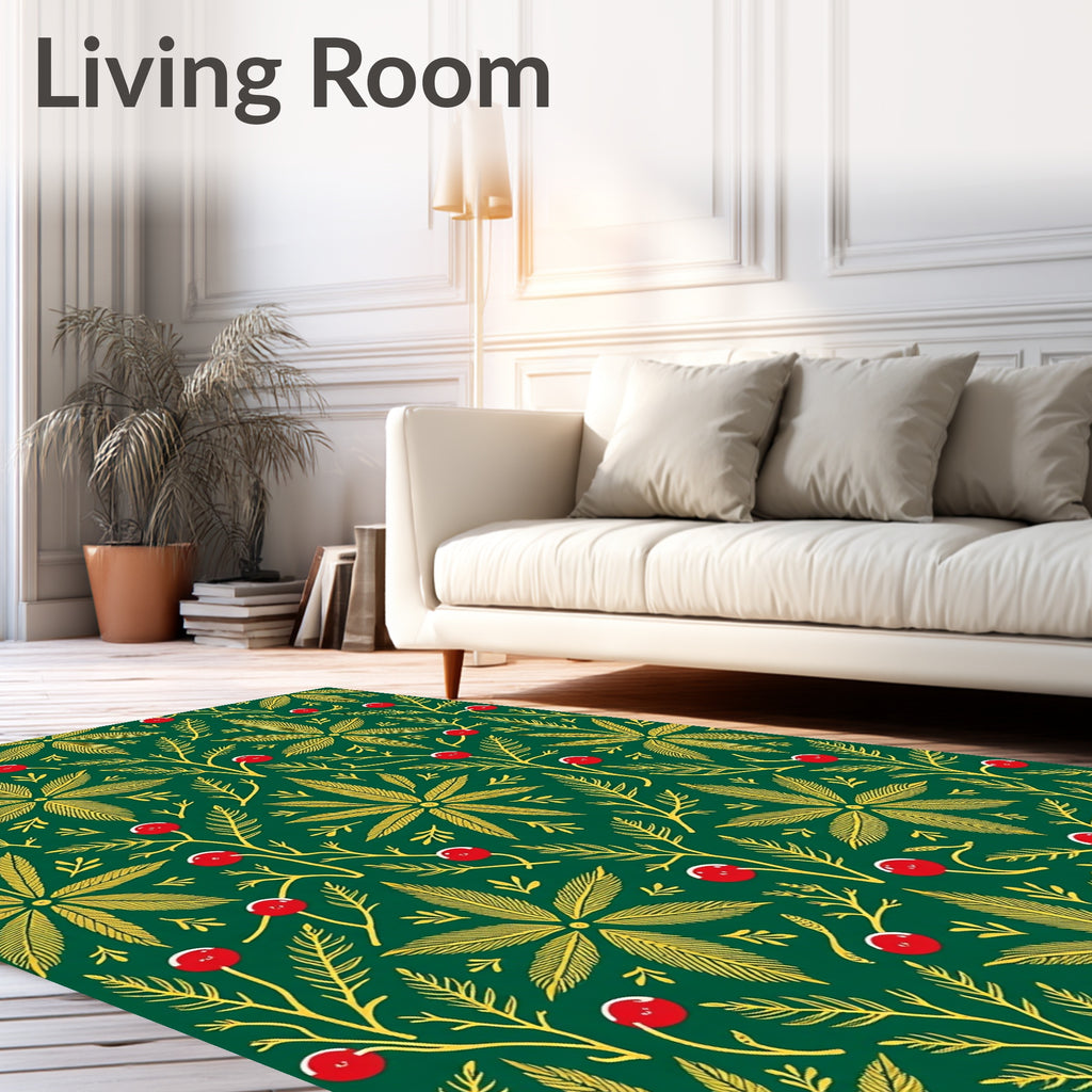 Green Golden Leaf Berry Sprig Rug