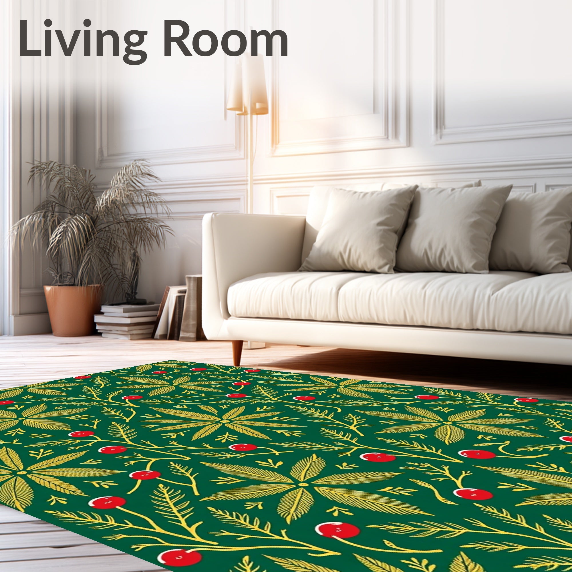 Green Golden Leaf Berry Sprig Rug