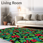Bold Red Floral Green Leafy Abstract Rug