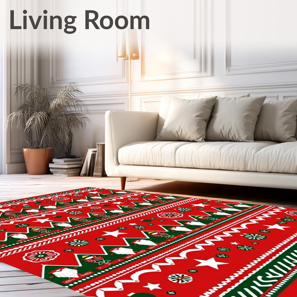Red Green Festive Gnome Stars Ornaments Rug