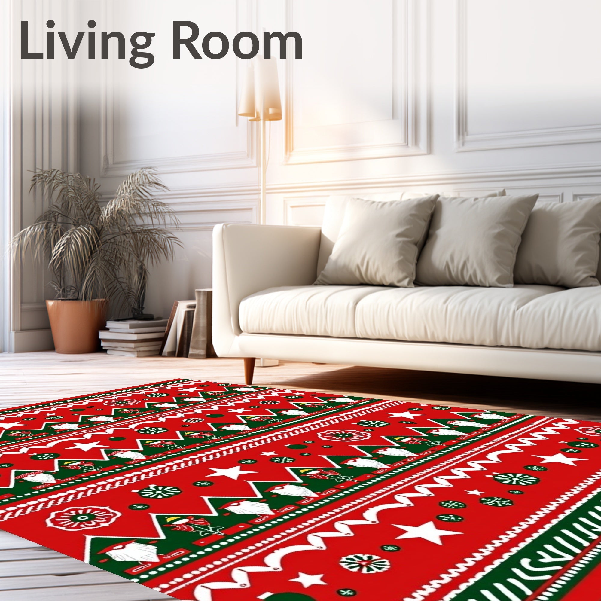 Red Green Festive Gnome Stars Ornaments Rug