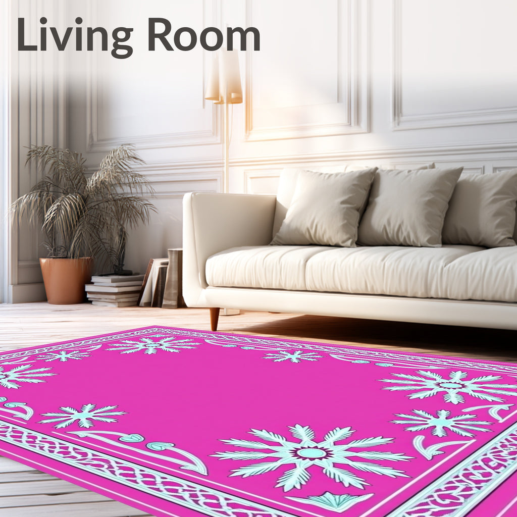 Fuchsia Floral Medallion Lattice Frame Rug