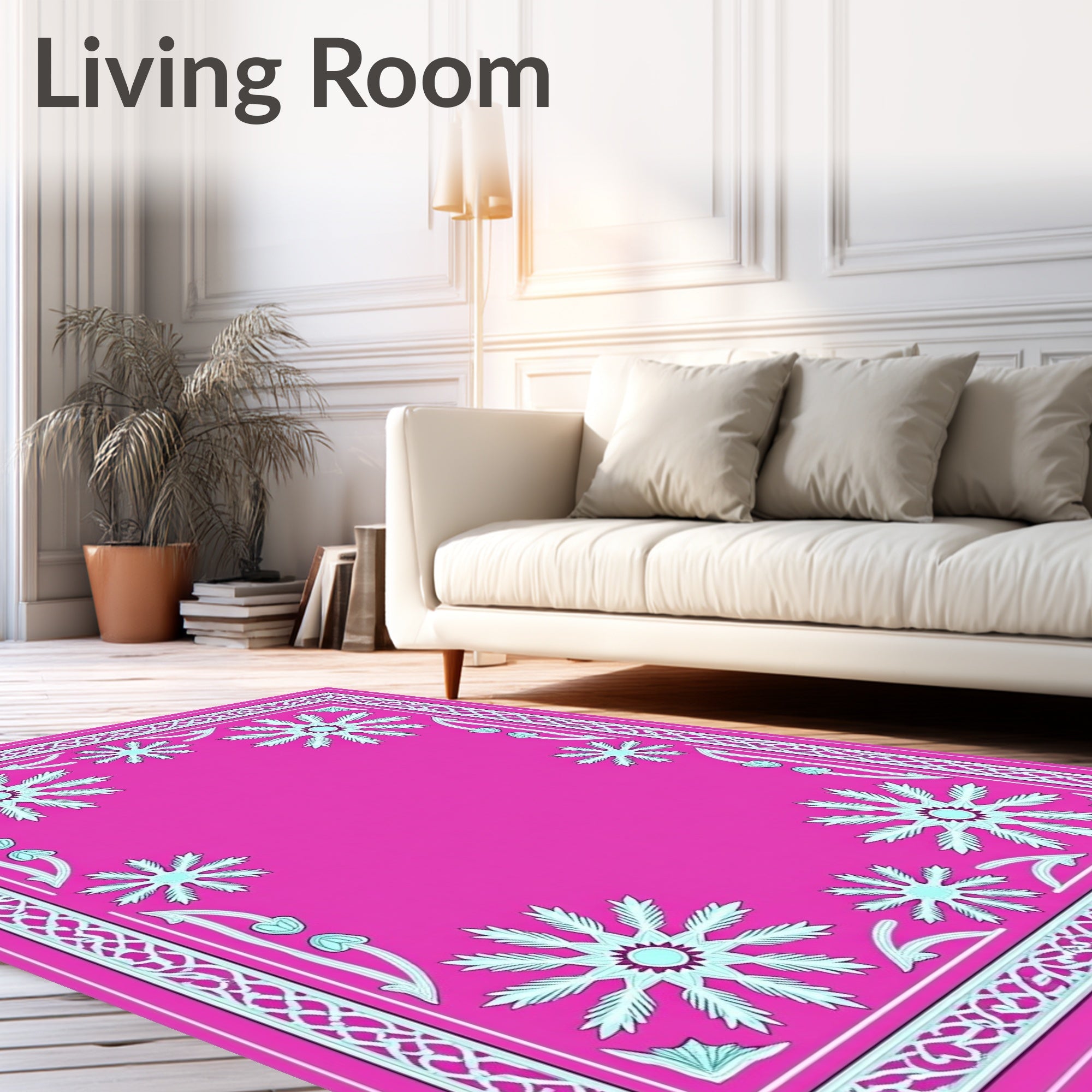 Fuchsia Floral Medallion Lattice Frame Rug