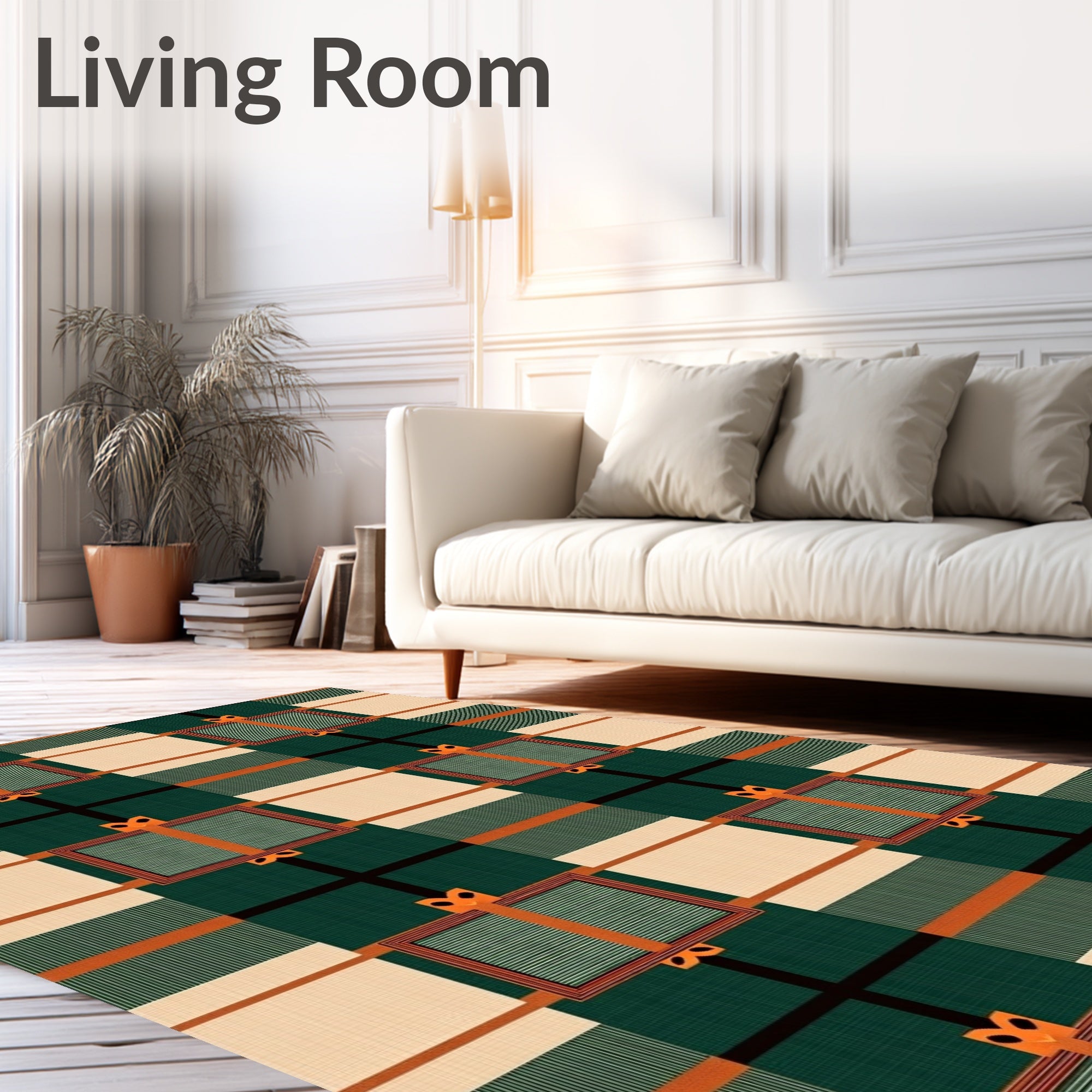 Green Orange Plaid Square Ribbon Rug