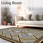 Art Deco Gray Gold Starburst Geometric Rug