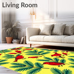 Vibrant Red Birds Evergreen Branches Rug