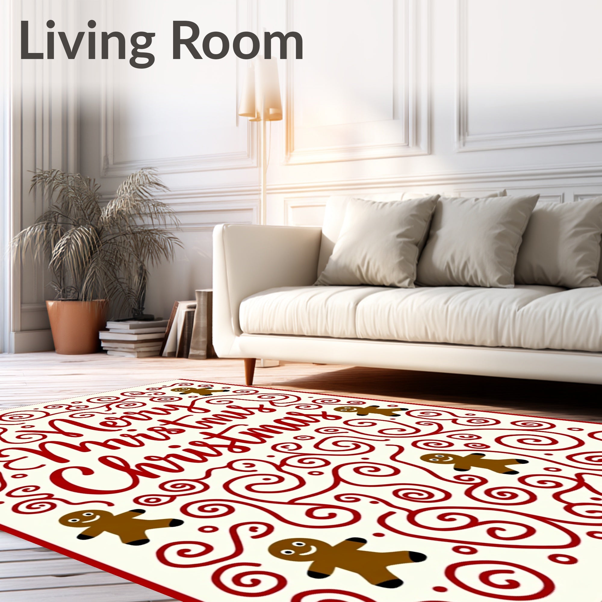 Red Swirl Gingerbread Man Christmas Collage Rug
