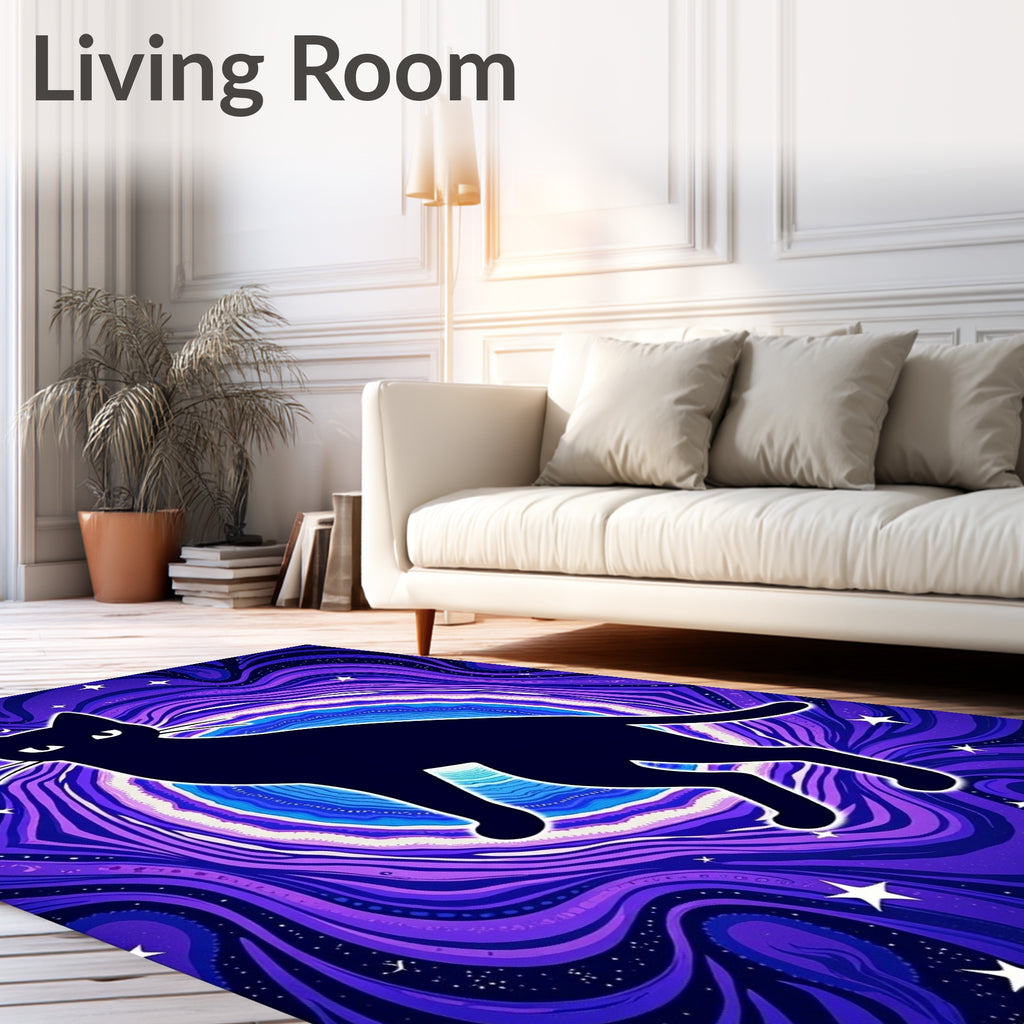 Cosmic Black Cat Starry Psychedelic Rug