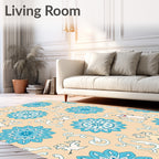 Whimsical Blue Floral And Creature Medallion Rug
