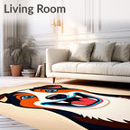 Happy Orange Blue White Dog Portrait Rug