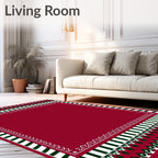 Deep Red Geometric Stripe Border Rug