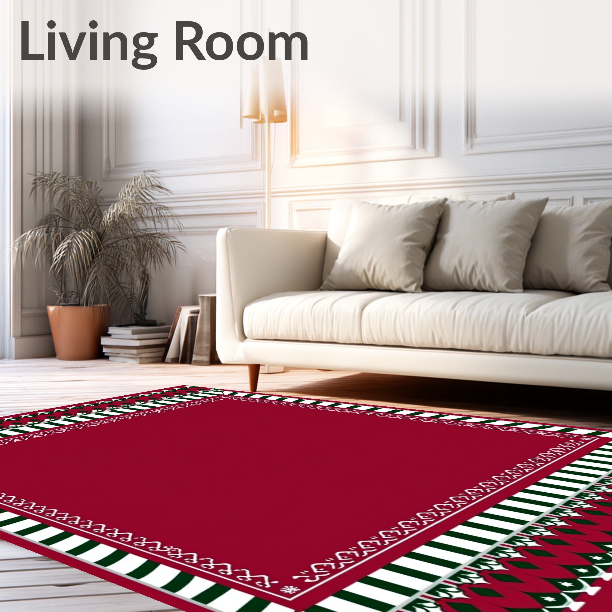Deep Red Geometric Stripe Border Rug