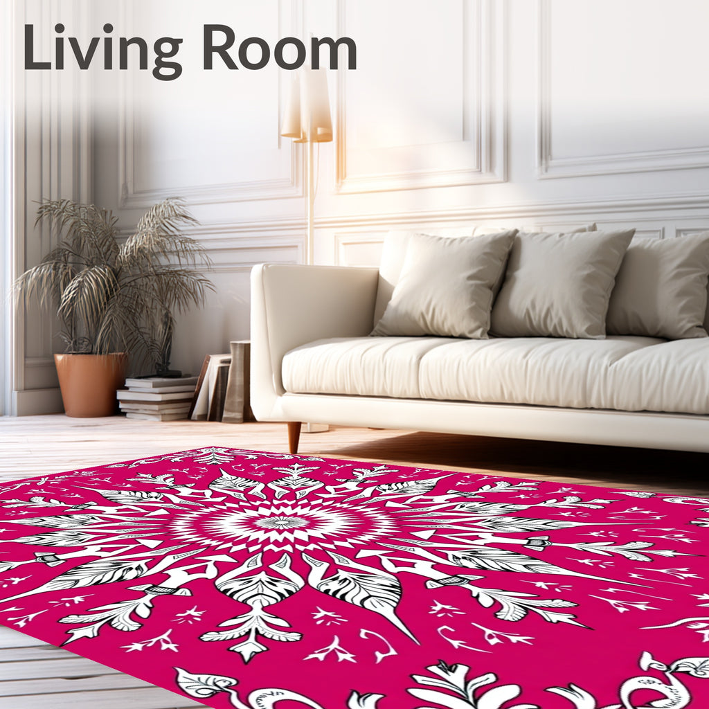 Crimson Mandala Floral Sunburst Rug