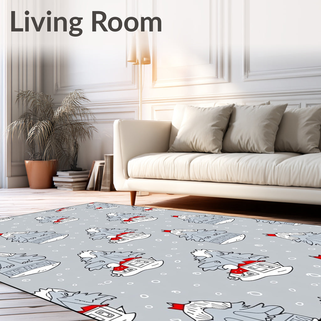 Whimsical Gray Winter Tree Homes Rug