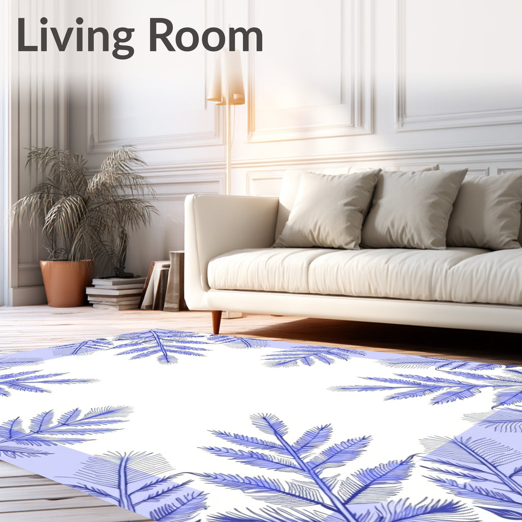 Blue Fern Frond Border Rug