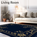 Navy and Gold Vintage Floral Border Rug
