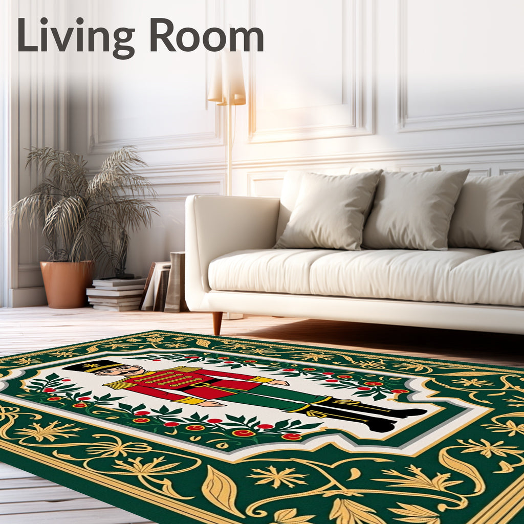 Green Nutcracker Berry Floral Frame Rug