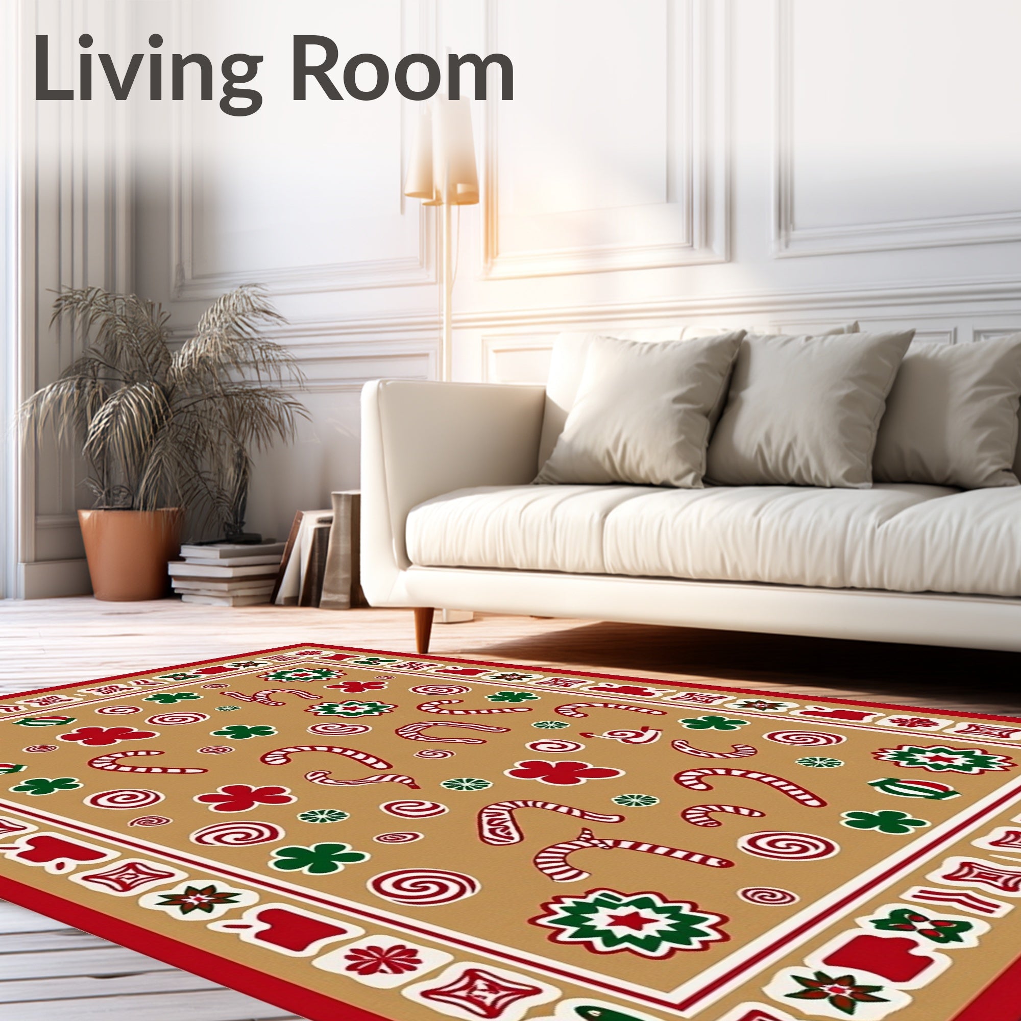 Holiday Candy Cane Flower Swirl Rug